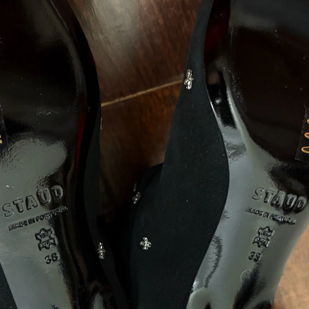 NWT STAUD Wally Suede Crystal embellished Tall Boots in Black Celestial Size 8 - Picture 13 of 17